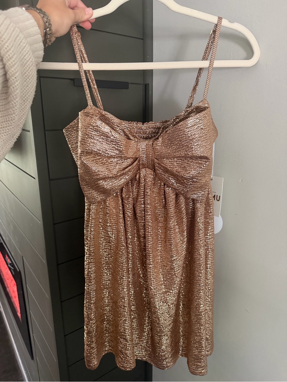 Show Me Your MuMu Rose Gold Sequin Bow Slip Dress